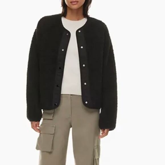 Aritzia Wilfred Free Sherpa Liner Jacket Black XS Relaxed Minimalist Grunge Goth - Picture 1 of 15